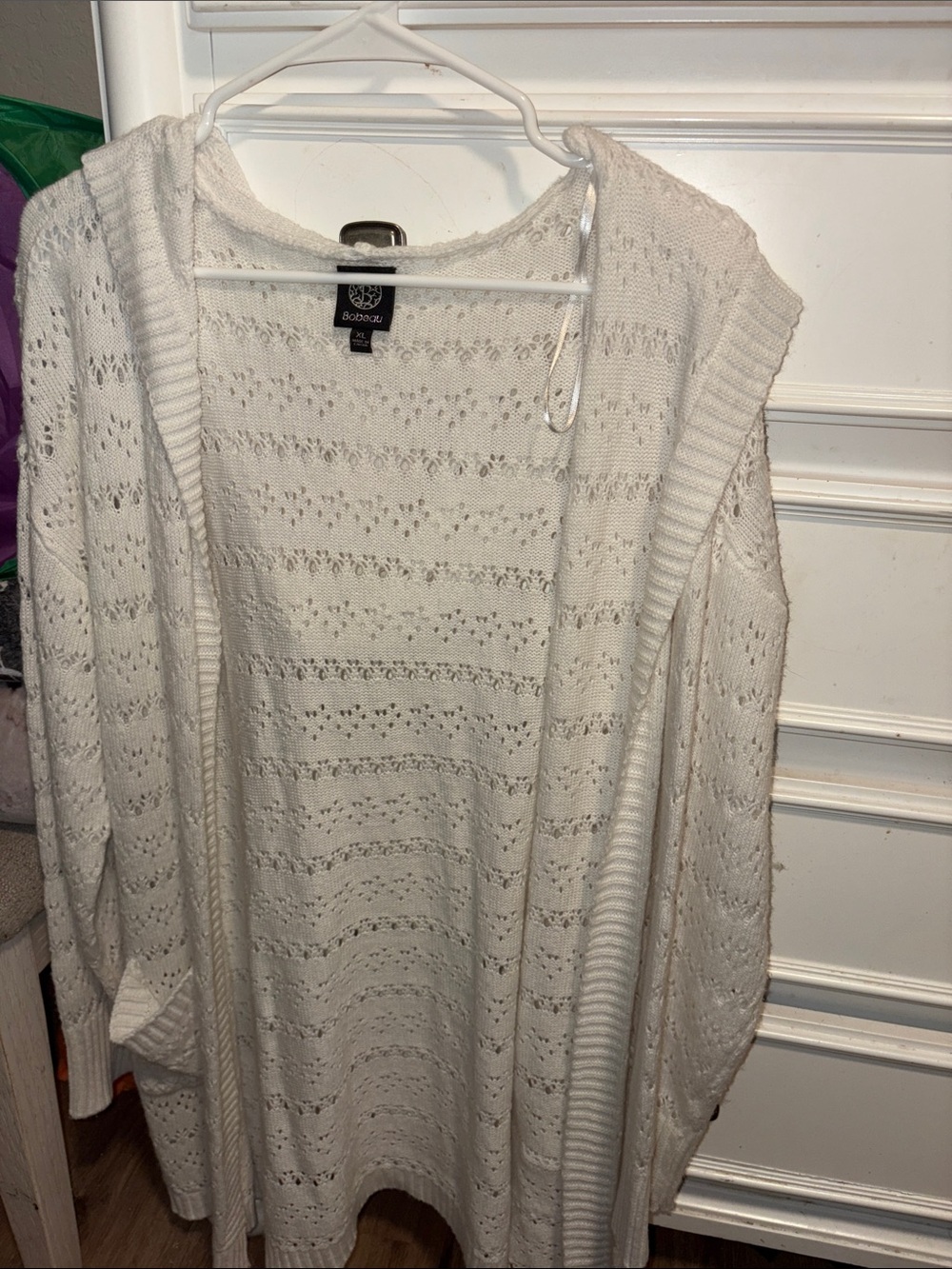 bobeau Cream Open-Front Hooded Knit Cardigan